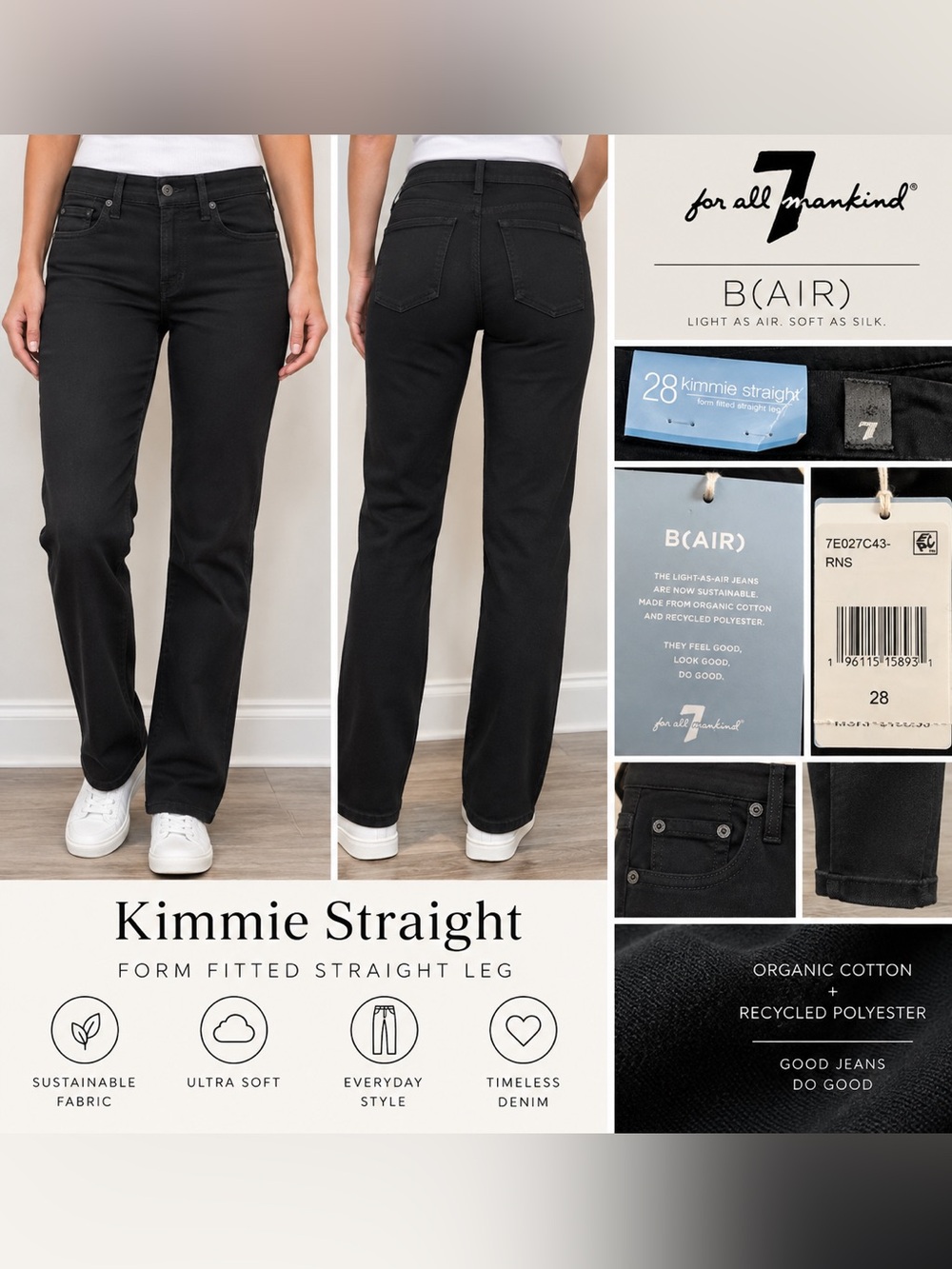7 For All Mankind Kimmie Straight Jeans in Black